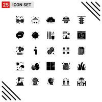 Mobile Interface Solid Glyph Set of 25 Pictograms of gear cap jewelry synchronization sync Editable Vector Design Elements