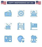 Happy Independence Day 9 Blues Icon Pack for Web and Print saloon bar instrument independence holiday Editable USA Day Vector Design Elements