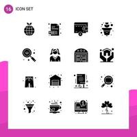 16 Thematic Vector Solid Glyphs and Editable Symbols of female seo wallet search key Editable Vector Design Elements