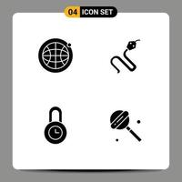 Universal Icon Symbols Group of 4 Modern Solid Glyphs of globe time animal king candy Editable Vector Design Elements