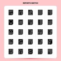 Solid 25 Reports Sketch Icon set Vector Glyph Style Design Black Icons Set Web and Mobile Business ideas design Vector Illustration