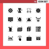 Group of 16 Solid Glyphs Signs and Symbols for online focus earring target arrow Editable Vector Design Elements