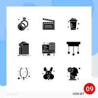 Universal Icon Symbols Group of 9 Modern Solid Glyphs of calculator federal bottle building bank Editable Vector Design Elements