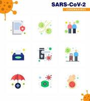Coronavirus Prevention Set Icons 9 Flat Color icon such as  tissue box napkin plasm box touch viral coronavirus 2019nov disease Vector Design Elements