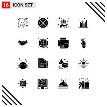 16 Universal Solid Glyphs Set for Web and Mobile Applications modern forecast asset economics wealth Editable Vector Design Elements