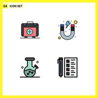 Set of 4 Modern UI Icons Symbols Signs for handbag demo flask medical magnet potion Editable Vector Design Elements