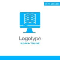 libro de computadora sobre tecnología plantilla de logotipo sólido azul lugar para el eslogan vector