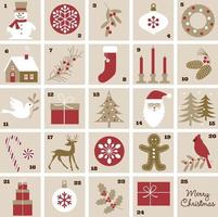 advent calendar with Christmas illustrations vector