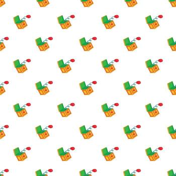 Hand on spring in box pattern, cartoon style vector