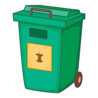 Green garbage container icon, cartoon style vector