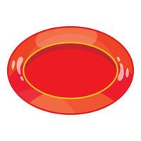 Oval red button icon, cartoon style vector