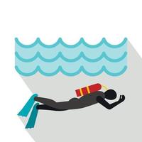 Aqualanger in diving suit icon, flat style vector