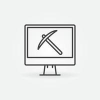 Pick Axe on Computer Display line vector concept icon