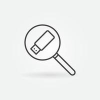 Magnifier with USB flash drive vector concept line icon