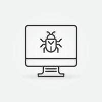PC Display with Computer virus or Bug vector outline icon