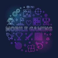 Mobile Gaming vector concept round colorful outline illustration