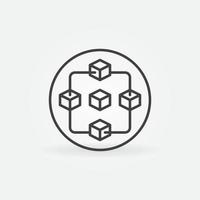 Blockchain with Blocks in circle vector thin line concept icon or sign