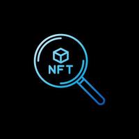 lupa y token no fungible nft blockchain vector contorno icono azul