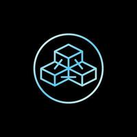 Circle with Blockchain and Three Blocks outline vector concept blue icon
