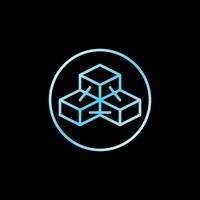 Circle with Blockchain and Three Blocks outline vector concept blue icon