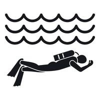 Scuba diver hombre en icono de traje de buceo, estilo simple vector