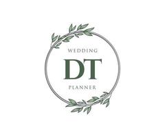 colección de logotipos de monograma de boda con letras iniciales dt, plantillas florales y minimalistas modernas dibujadas a mano para tarjetas de invitación, guardar la fecha, identidad elegante para restaurante, boutique, café en vector