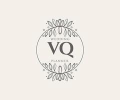 colección de logotipos de monograma de boda con letras iniciales vq, plantillas florales y minimalistas modernas dibujadas a mano para tarjetas de invitación, guardar la fecha, identidad elegante para restaurante, boutique, café en vector