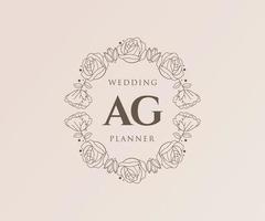 AG Initials letter Wedding monogram logos collection, hand drawn modern minimalistic and floral templates for Invitation cards, Save the Date, elegant identity for restaurant, boutique, cafe in vector