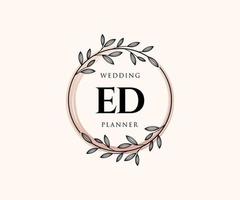 ED Initials letter Wedding monogram logos collection, hand drawn modern minimalistic and floral templates for Invitation cards, Save the Date, elegant identity for restaurant, boutique, cafe in vector