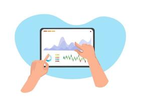 Isolated hands using laptop from using stock trading application. and investor speculation vector