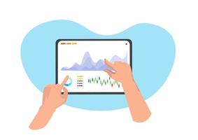 Isolated hands using laptop from using stock trading application. and investor speculation vector