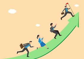 Success, growth, career path development or growing business, employees running together, job promotion concept, businessman employee running on arrow career path in ascending direction vector