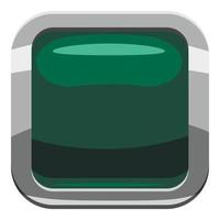 Dark green square button icon, cartoon style vector