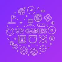 VR Games vector round illustration in thin line style