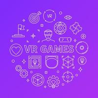 juegos vr vector ilustración redonda en estilo de línea delgada