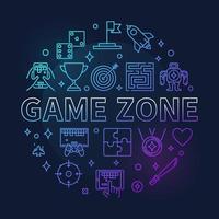 Vector Game Zone concept round colored thin line illustration