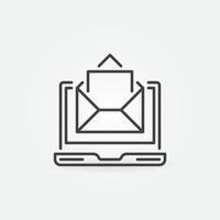 Laptop with envelope linear icon. Vector e-mail outline symbol