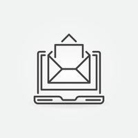 Laptop with envelope linear icon. Vector e-mail outline symbol