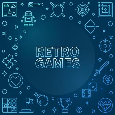 Retro Games concept blue outline frame - vector illustration