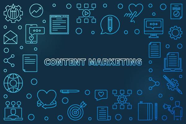 Content Marketing vector blue outline horizontal frame