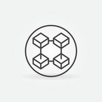 Four Connected Blocks in circle - Blockchain Technology vector line icon