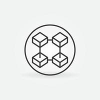 Four Connected Blocks in circle - Blockchain Technology vector line icon