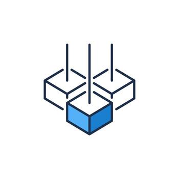 icono azul del concepto de vector de cadena de bloques. símbolo de color blockchain con 3 bloques