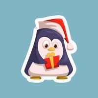 pingüino de dibujos animados con un regalo de navidad. vector