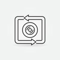 Camera lens inside arrows vector concept icon in outline style