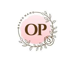 Initial OP feminine logo. Usable for Nature, Salon, Spa, Cosmetic and Beauty Logos. Flat Vector Logo Design Template Element.