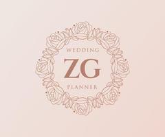 ZG Initials letter Wedding monogram logos collection, hand drawn modern minimalistic and floral templates for Invitation cards, Save the Date, elegant identity for restaurant, boutique, cafe in vector