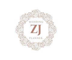 ZJ Initials letter Wedding monogram logos collection, hand drawn modern minimalistic and floral templates for Invitation cards, Save the Date, elegant identity for restaurant, boutique, cafe in vector