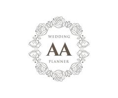 AA Initials letter Wedding monogram logos collection, hand drawn modern minimalistic and floral templates for Invitation cards, Save the Date, elegant identity for restaurant, boutique, cafe in vector