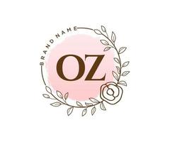 logotipo femenino oz inicial. utilizable para logotipos de naturaleza, salón, spa, cosmética y belleza. elemento de plantilla de diseño de logotipo de vector plano.